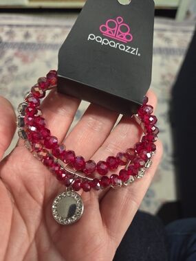 227# Paparazzi Women's Pink Crystal Coil Bracelet with Sparkling Pendant